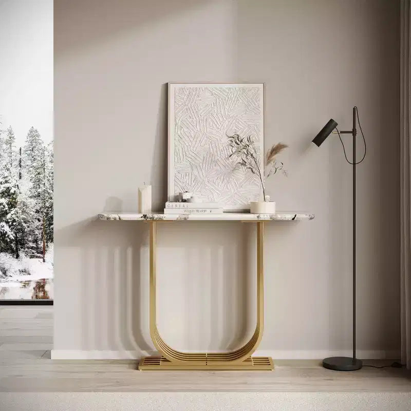 GDFStudio Rusk - Console étroite moderne en bois de 43,3 po