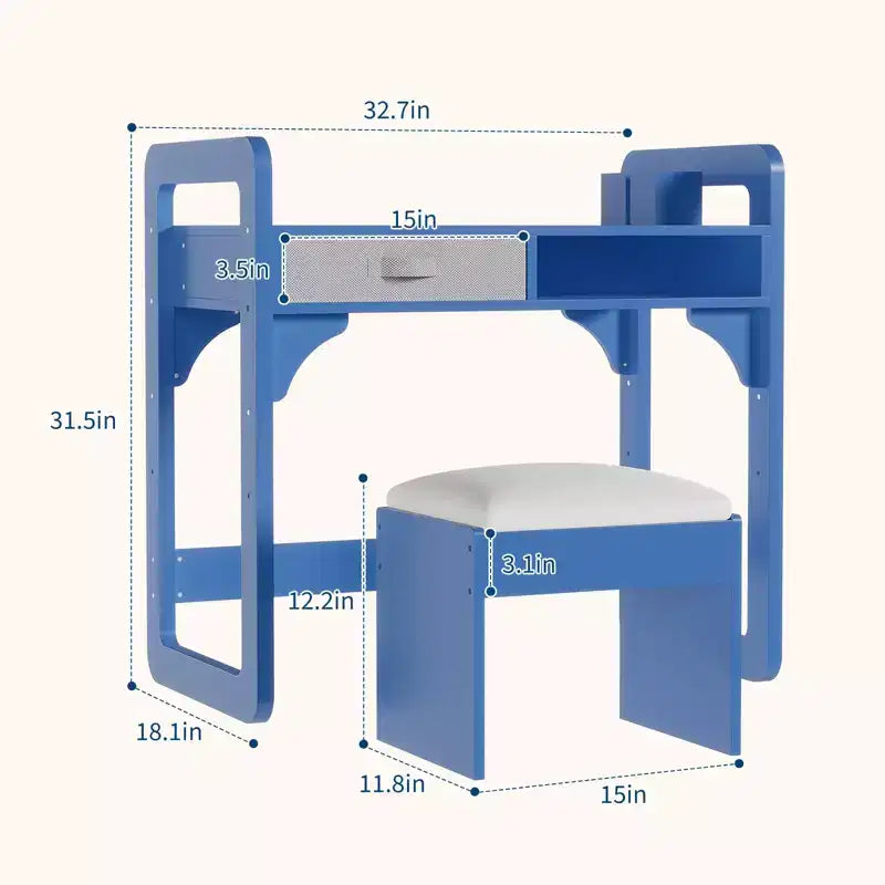 Ensemble Bureau et Chaise pour Enfants, Bureau d'Étude pour Garçons et Filles, Table d'Écriture en Bois pour Enfants avec Tiroirs en Tissu et Porte-Crayons