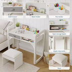 Ensemble Bureau et Chaise pour Enfants, Bureau d'Étude pour Garçons et Filles, Table d'Écriture en Bois pour Enfants avec Tiroirs en Tissu et Porte-Crayons