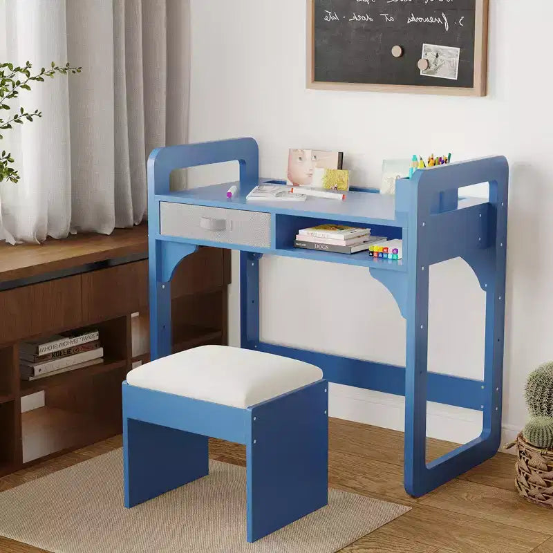 Ensemble Bureau et Chaise pour Enfants, Bureau d'Étude pour Garçons et Filles, Table d'Écriture en Bois pour Enfants avec Tiroirs en Tissu et Porte-Crayons