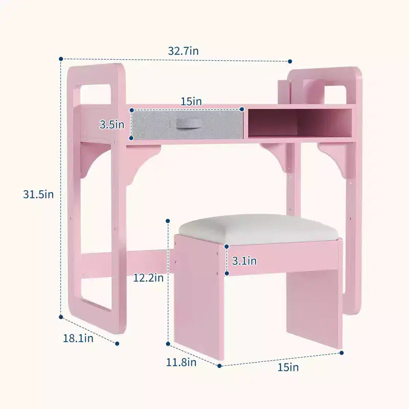 Ensemble Bureau et Chaise pour Enfants, Bureau d'Étude pour Garçons et Filles, Table d'Écriture en Bois pour Enfants avec Tiroirs en Tissu et Porte-Crayons