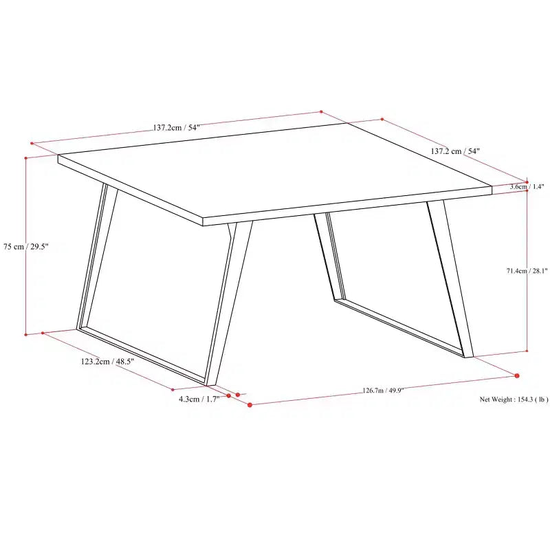 Table à manger carrée moderne et industrielle Mitchell 137 cm x 137 cm