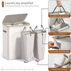 Panier à linge Sorbus à 2 compartiments avec sac à linge amovible – Organisateur durable pour salle de bain, chambre ou buanderie – Design compact