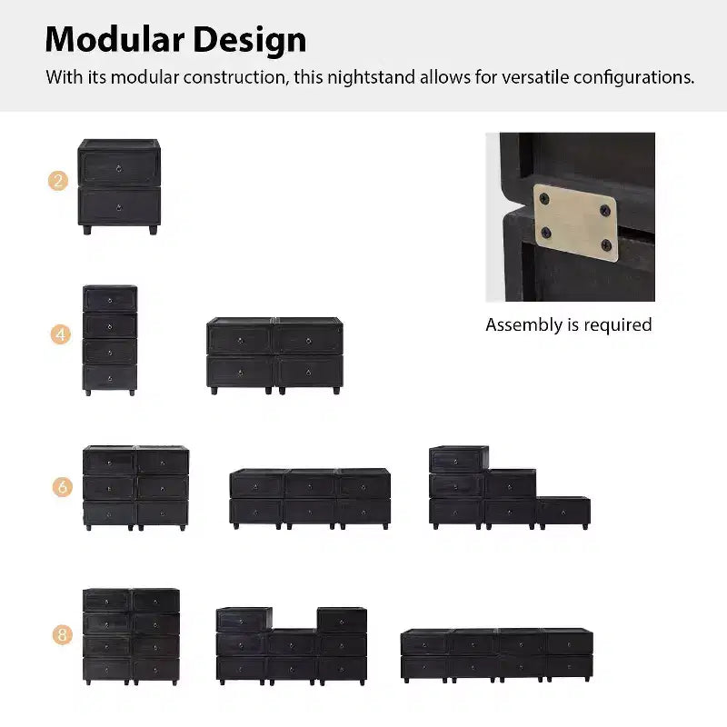 Leo 2 - Ensemble de 2 tables d'appoint avec tiroir et design modulaire | ART OF LIVING DESIGNS-NOIR