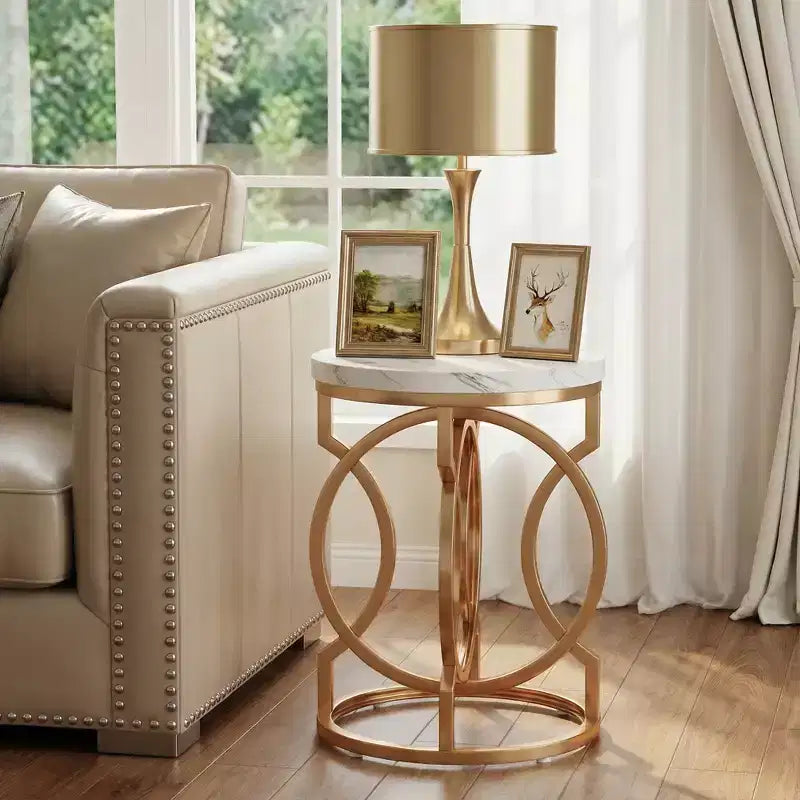 Table d'appoint ronde MAYEERTY, table de chevet moderne avec plateau en faux marbre