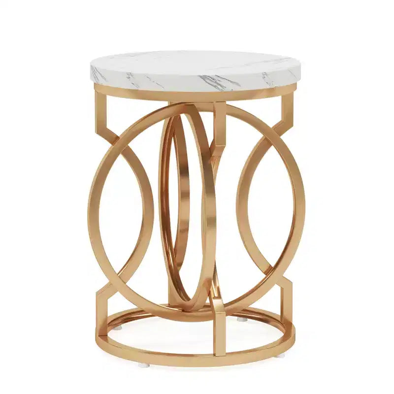 Table d'appoint ronde MAYEERTY, table de chevet moderne avec plateau en faux marbre