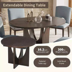 Ensemble de salle à manger rond extensible 5 pièces pour 4 personnes, table de salle à manger de cuisine moderne avec rallonge amovible et 4 chaises rembourrées pour salle à manger