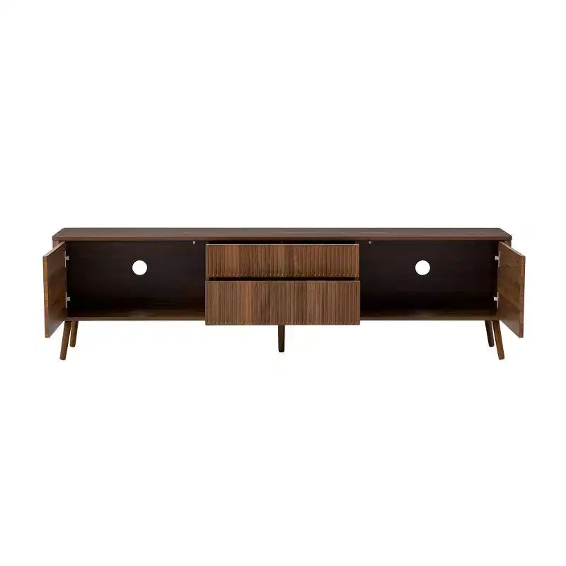 Meuble TV moderne cannelé 70 po pour téléviseurs jusqu'à 80 po, meuble de divertissement avec rangement, console média à pieds en bois massif pour salon-Panipeachy