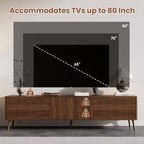 Meuble TV moderne cannelé 70 po pour téléviseurs jusqu'à 80 po, meuble de divertissement avec rangement, console média à pieds en bois massif pour salon-Panipeachy
