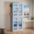 MAYEERTY Meuble à chaussures autoportant avec portes en acrylique et lumières LED, Organisateur de rangement de chaussures pour entrée