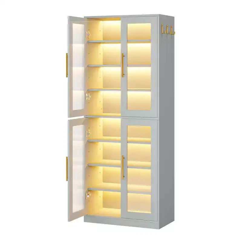 MAYEERTY Meuble à chaussures autoportant avec portes en acrylique et lumières LED, Organisateur de rangement de chaussures pour entrée