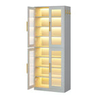 MAYEERTY Meuble à chaussures autoportant avec portes en acrylique et lumières LED, Organisateur de rangement de chaussures pour entrée