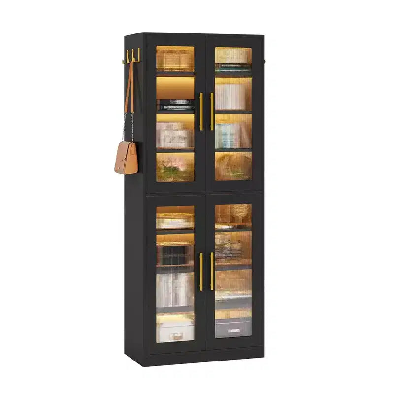 MAYEERTY Meuble à chaussures autoportant avec portes en acrylique et lumières LED, Organisateur de rangement de chaussures pour entrée