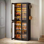 MAYEERTY Meuble à chaussures autoportant avec portes en acrylique et lumières LED, Organisateur de rangement de chaussures pour entrée