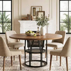 Table à manger ronde pour 4-6 personnes, table de cuisine circulaire de 119 cm avec étagère de rangement et cadre en métal robuste, table de salle à manger moderne pour cuisine, salon