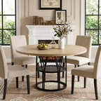 Table à manger ronde pour 4-6 personnes, table de cuisine circulaire de 119 cm avec étagère de rangement et cadre en métal robuste, table de salle à manger moderne pour cuisine, salon