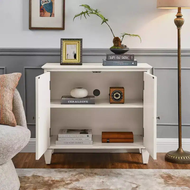 34 Meuble d'appoint géométrique, Buffet de rangement moderne à 2 portes avec étagère réglable pour entrée, salon - Panipeachy
