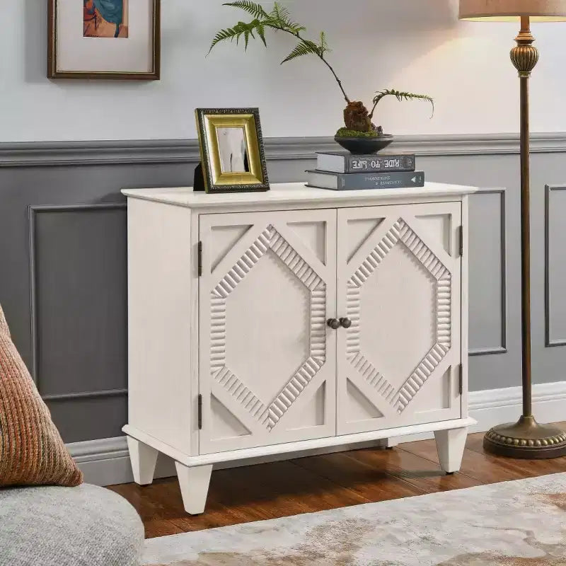 34 Meuble d'appoint géométrique, Buffet de rangement moderne à 2 portes avec étagère réglable pour entrée, salon - Panipeachy