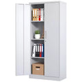 VIYET 71H Metal Garage Storage Cabinet, White Lockable Steel Cabinet w/ 3 Adjustable Shelves (Anti-Tipping Office/Pantry Organizer)