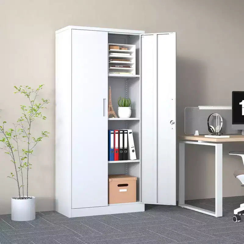 Armoire de rangement de garage en métal VIYET 71H, armoire en acier blanc verrouillable avec 3 étagères réglables (organiseur de bureau/garde-manger anti-basculement)