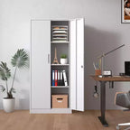 Armoire de rangement de garage en métal VIYET 71H, armoire en acier blanc verrouillable avec 3 étagères réglables (organiseur de bureau/garde-manger anti-basculement)
