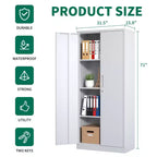 Armoire de rangement de garage en métal VIYET 71H, armoire en acier blanc verrouillable avec 3 étagères réglables (organiseur de bureau/garde-manger anti-basculement)