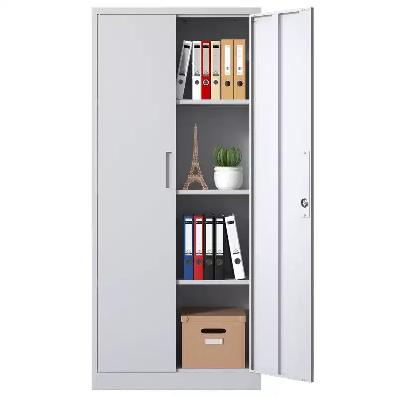 Armoire de rangement de garage en métal VIYET 71H, armoire en acier blanc verrouillable avec 3 étagères réglables (organiseur de bureau/garde-manger anti-basculement)