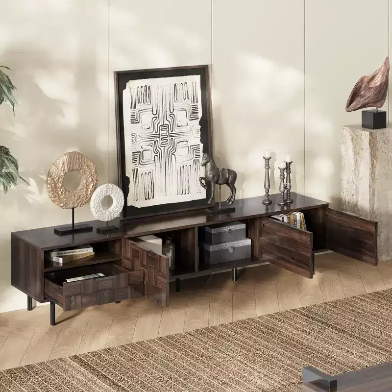 JVNOXK 78 Meuble TV Moderne du Milieu du Siècle pour Téléviseurs de 65+ Pouces, Console TV avec Armoires de Rangement pour Salon, Meuble de Rangement pour Centre de Divertissement