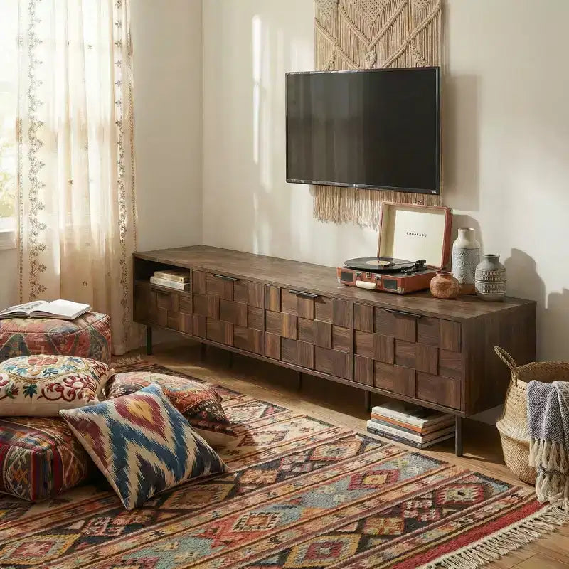 JVNOXK 78 Meuble TV Moderne du Milieu du Siècle pour Téléviseurs de 65+ Pouces, Console TV avec Armoires de Rangement pour Salon, Meuble de Rangement pour Centre de Divertissement