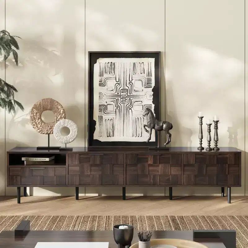 JVNOXK 78 Meuble TV Moderne du Milieu du Siècle pour Téléviseurs de 65+ Pouces, Console TV avec Armoires de Rangement pour Salon, Meuble de Rangement pour Centre de Divertissement