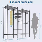 Porte-vêtements commercial haute capacité avec étagères, penderie autoportante réglable pour la maison et le commerce de détail, noir