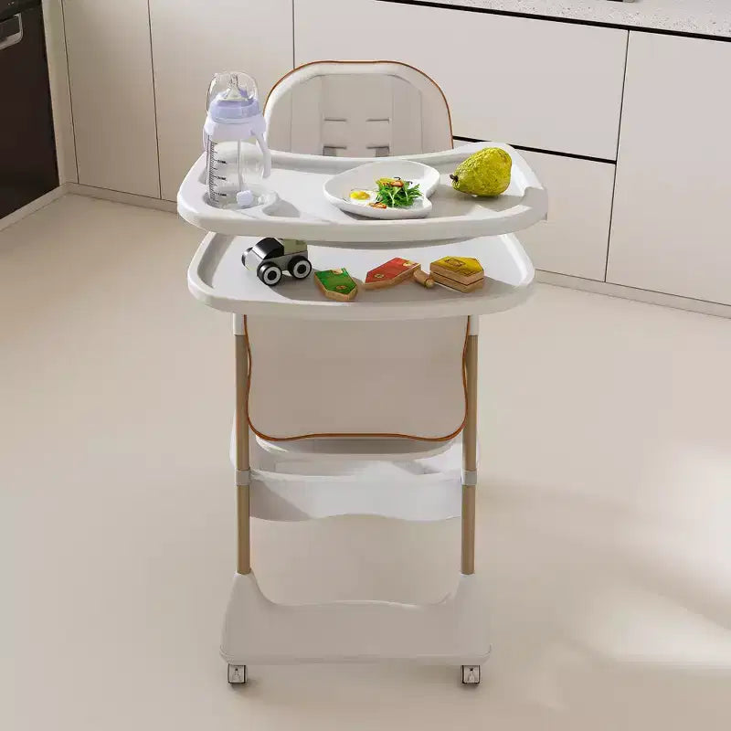 Chaise Haute Portable Réglable Siège d'Alimentation pour Bébé à Tout-Petit (0-6 Ans) avec Roues Verrouillables, Ceinture 5 Points et Design Facile à Nettoyer, pour la Maison