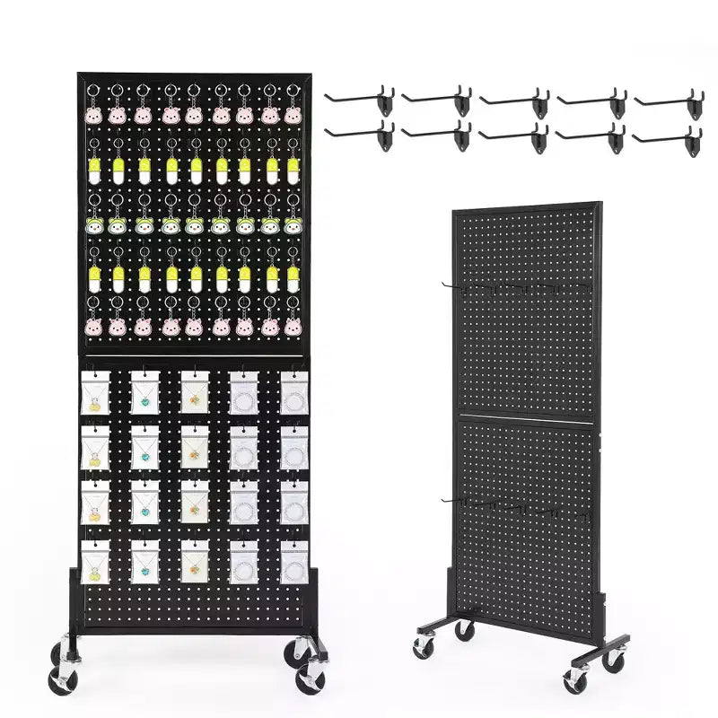 Présentoir autoportant à roulettes en panneau perforé 2X5, organisateur ajustable en panneau perforé pour foire artisanale, art, vente au détail, magasin, marché, maison et garage