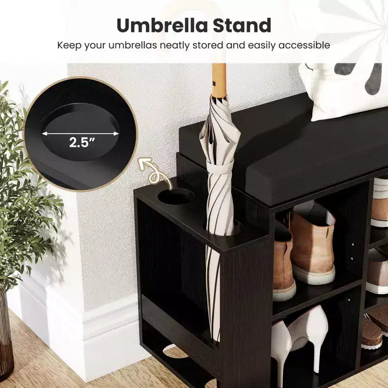 Banc de rangement pour chaussures Costway avec porte-parapluie, siège rembourré, étagères réglables et amovibles