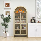 70 Modern Arched Display Cabinet with Glass Doors, Natural Kitchen Storage Cabinet for Dining Room, or Living Room-Panipeachy