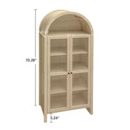 70 Armoire de Rangement Moderne Arcée avec Portes en Verre, Buffet de Cuisine Naturel pour Salle à Manger ou Salon-Panipeachy