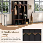 Clihome Banc de rangement en bois style ferme avec 5 crochets