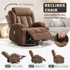 Fauteuil inclinable pivotant sur 360° surdimensionné avec fonctions chauffante et massante. Fauteuil à bascule large pour personnes de grande taille et fortes, 3 positions, porte-gobelets, port USB et pochette. Le fauteuil de relaxation par excellence.