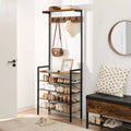 ACOINEL Hall Tree with Bench, Industrial Coat Rack & 5-Tier Shoe Storage, 5 Hooks Holds 12-16 Pairs Shoes for Entryway, Hallway, Foyer