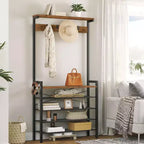 Porte-manteau ACOINEL avec banc, porte-manteau industriel et rangement à chaussures 5 niveaux, 5 crochets pouvant contenir 12 à 16 paires de chaussures pour entrée, couloir, vestibule
