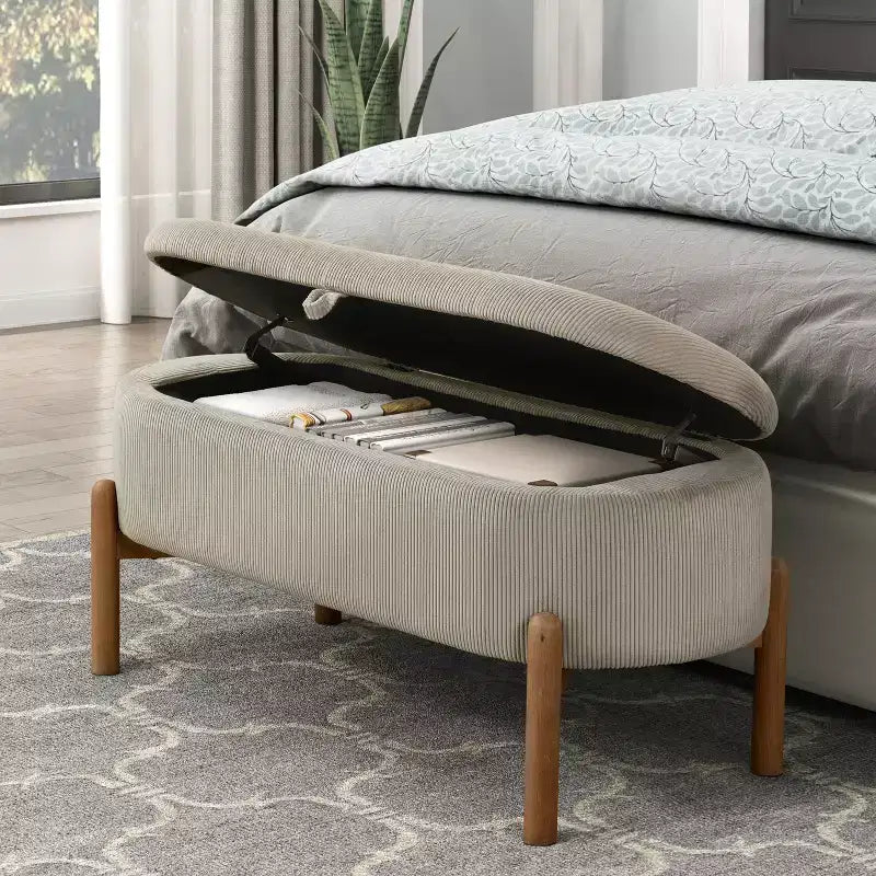 Banc de rangement rembourré en velours côtelé de style moderne du milieu du siècle Nolan de GDFStudio