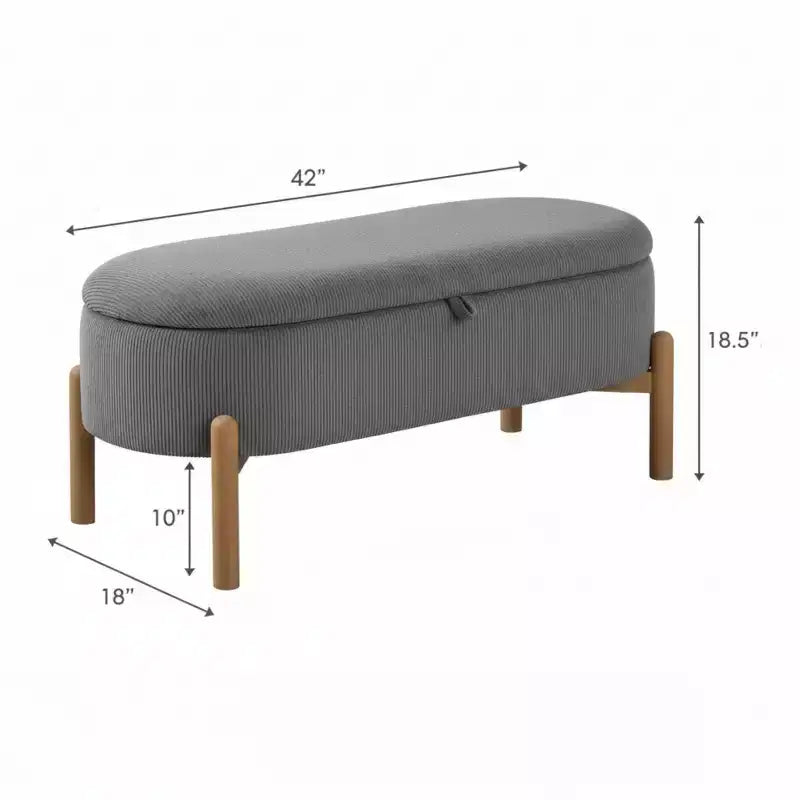 Banc de rangement rembourré en velours côtelé de style moderne du milieu du siècle Nolan de GDFStudio