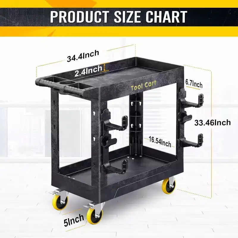 Chariot utilitaire roulant robuste SILVEL à 2 étagères, capacité de 385 kg avec roues verrouillables pour garage, entrepôt et nettoyage