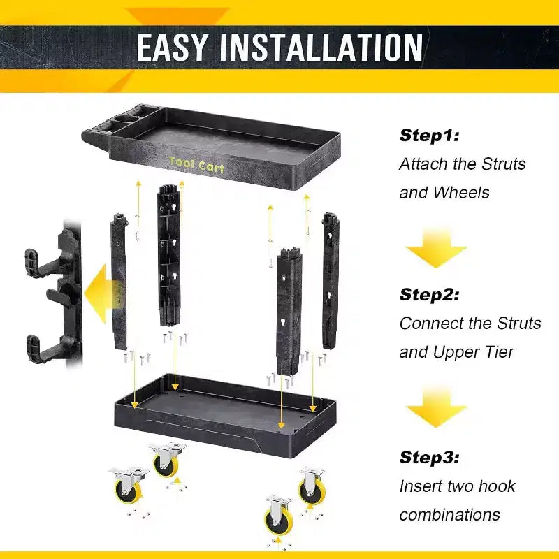 Chariot utilitaire roulant robuste SILVEL à 2 étagères, capacité de 385 kg avec roues verrouillables pour garage, entrepôt et nettoyage