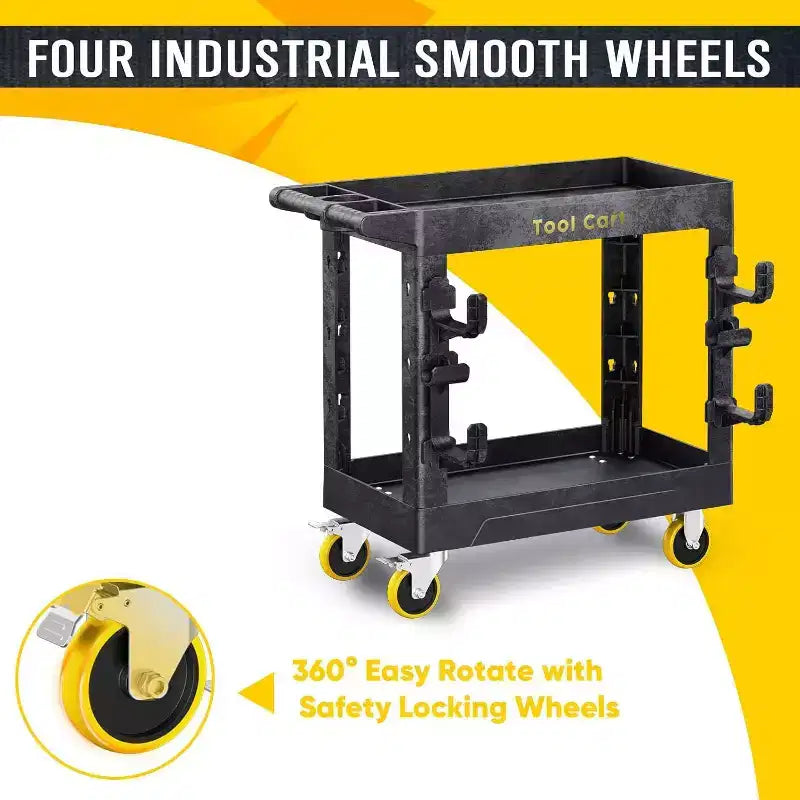 Chariot utilitaire roulant robuste SILVEL à 2 étagères, capacité de 385 kg avec roues verrouillables pour garage, entrepôt et nettoyage