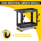Chariot utilitaire roulant robuste SILVEL à 2 étagères, capacité de 385 kg avec roues verrouillables pour garage, entrepôt et nettoyage
