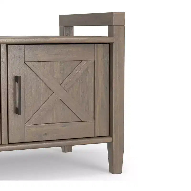 Banc de rangement transitionnel en bois massif Cantina de 112 cm de large, couleur brun fumé