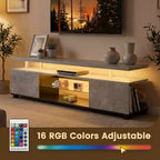 Meuble TV JVNOXK pour téléviseur de 55 pouces, meuble de divertissement LED pour jeux, console de rangement multimédia avec grand placard latéral pour salon (gris+noir)