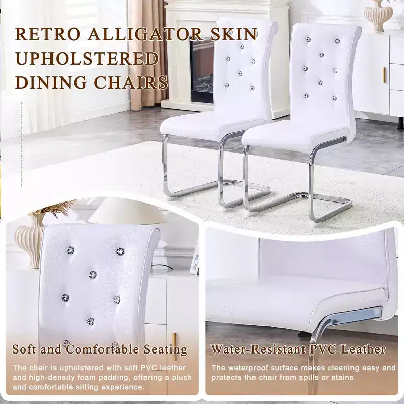 Lot de 4 chaises de salle à manger rétro en similicuir façon croco avec boucles en cristal