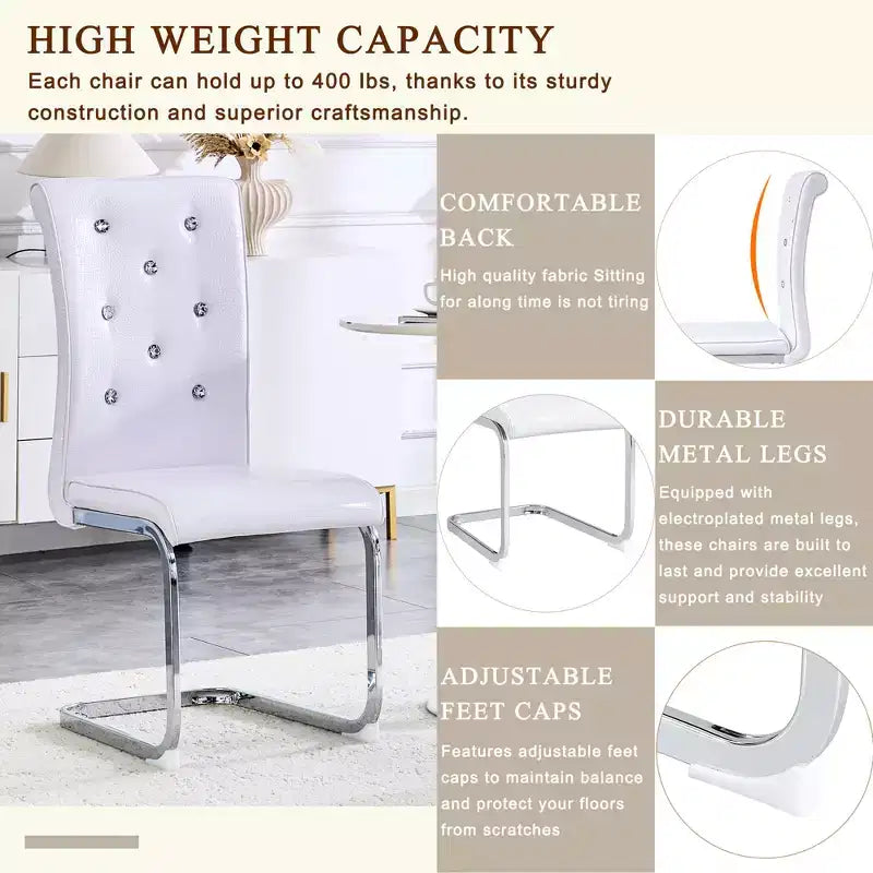 Lot de 4 chaises de salle à manger rétro en similicuir façon croco avec boucles en cristal